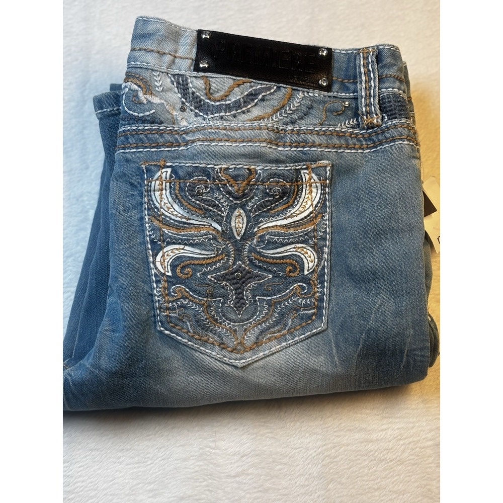 NWT Premiere‎ Rue 21 Jeans Women 11/12S Low Rise Skinny Distressed Embellished